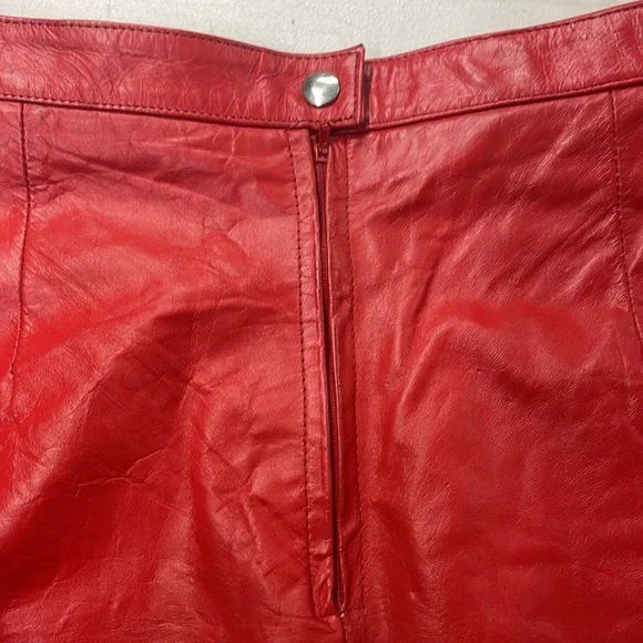 Vintage Terra Women's Red Genuine Leather Pencil Skirt